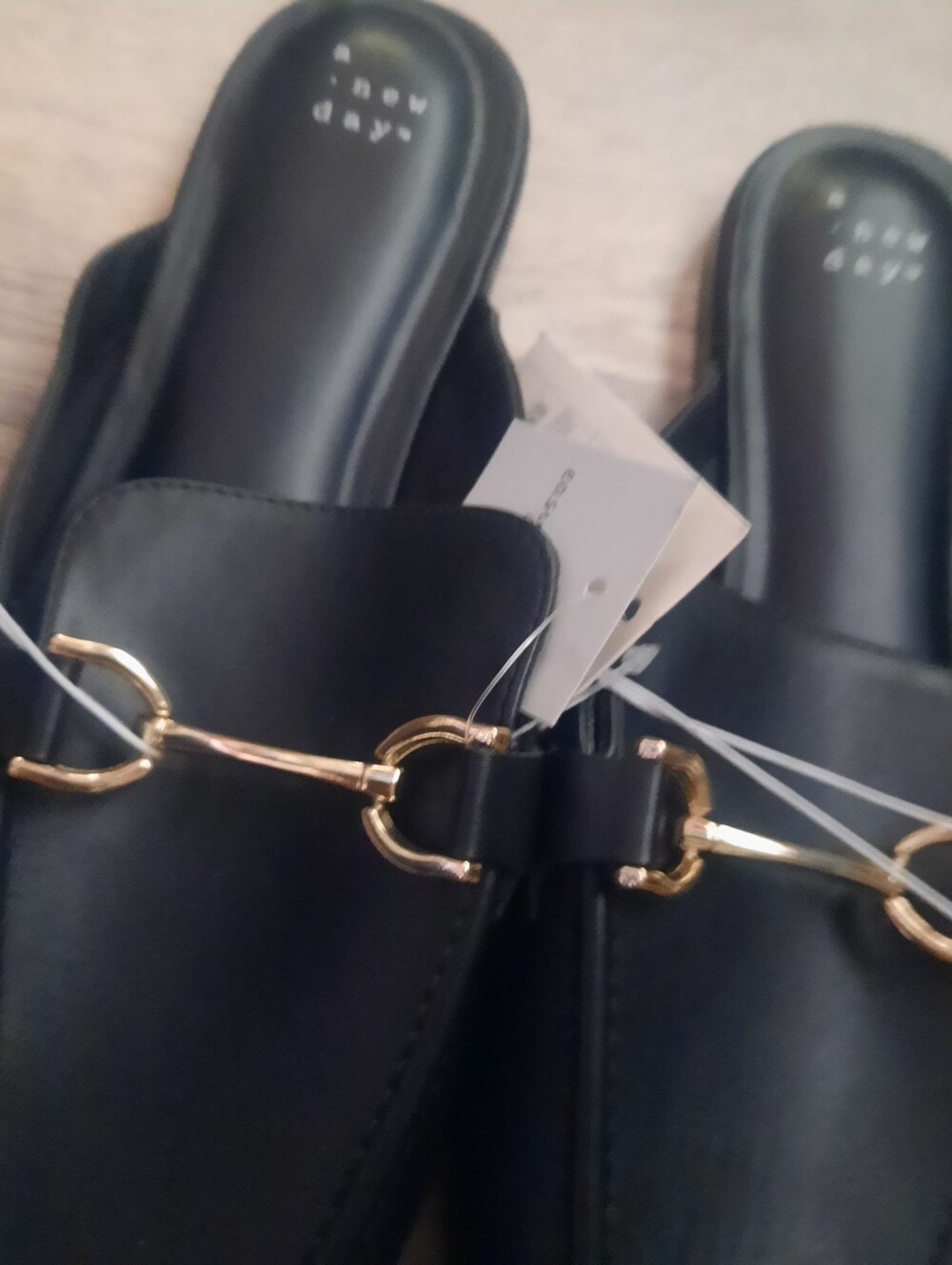 A New Day Black Mule Loafers with Gold Bit Accent - Picture 2 of 5